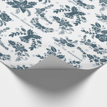 Art floral de Noël scandinave bleu blanc