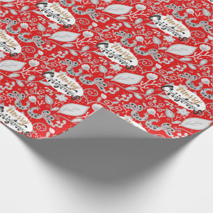 Papier Cadeau Art folklorique personnalisé Noël Red White Birds