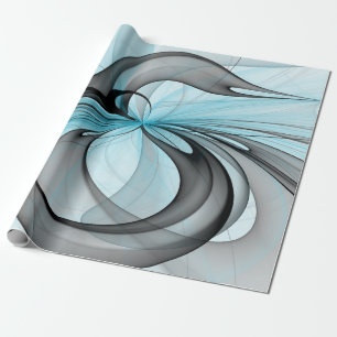 Papier Cadeau Art fractal moderne gris anthracite abstrait bleu