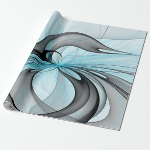 Papier Cadeau Art fractal moderne gris anthracite abstrait bleu