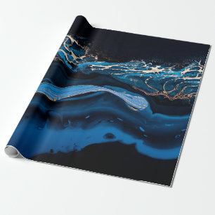 Papier Cadeau Art liquide. Or métallique liquide en bleu abstrai