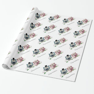 Papier Cadeau Art mignon de hiboux de jeunes mariés