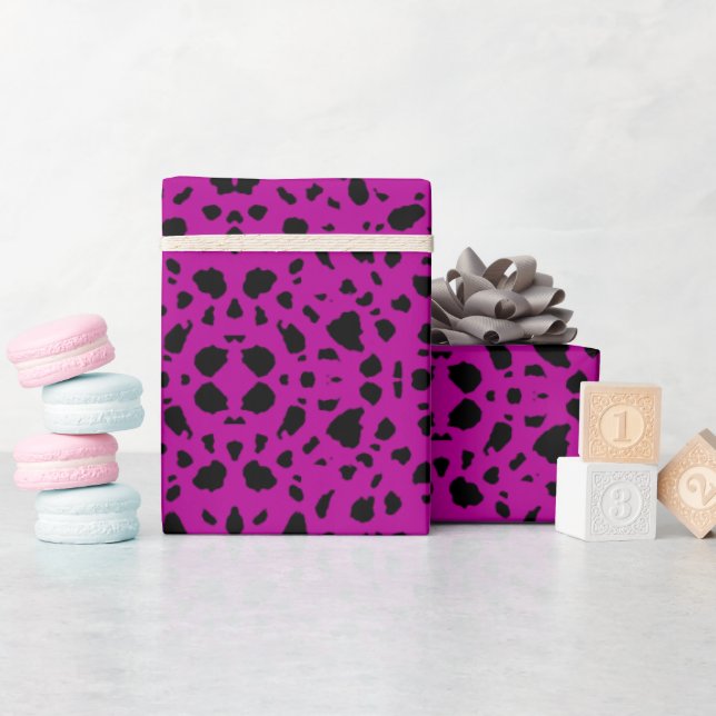 Papier Cadeau Art noir pois et papier peint violet (Baby Shower)