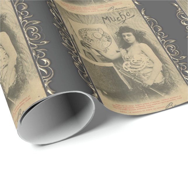 Papier Cadeau Art nouveau Alphonse mucha femme photo d'art (Coin rond)