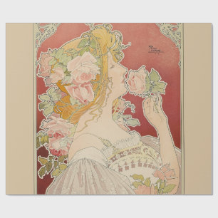 Papier Cadeau Art Nouveau Belle Époque Dame Roses Livemont