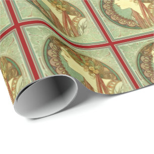 Papier Cadeau Art Nouveau de laurier de femme d'Alphonse Mucha