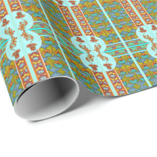 Papier Cadeau Art nouveau floral Verneuil textile art turquoise