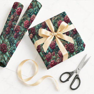 Papier cadeau Art Nouveau or rose sarcelle