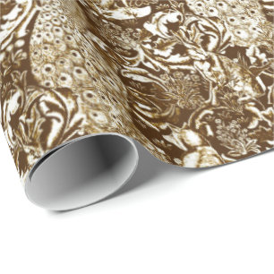 Papier Cadeau Art Nouveau Peacock Imprimer, Brown et crème