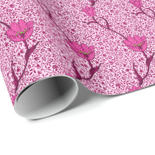 Papier Cadeau Art Nouveau Tulipe Damas, Vin et Fuchsia Rose