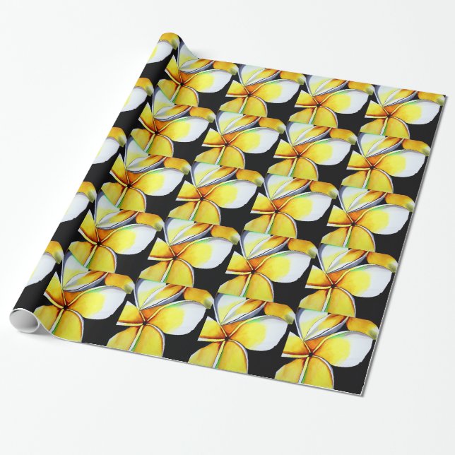 Papier Cadeau Art original de la fleur Tropical Jaune Frangipani (Déroulé)