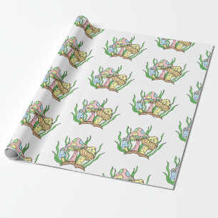 Papier Cadeau Art Pop Rose Jaune Style Champignons Rétro Anniver