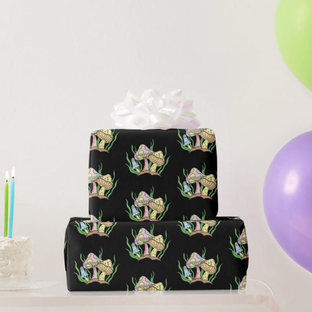 Papier Cadeau Art Pop Rose Jaune Style Champignons Rétro Anniver (Cadeaux de fête)