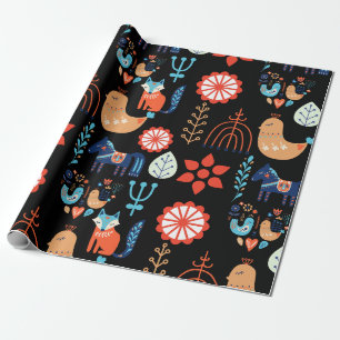 Papier Cadeau Art populaire scandinave Nordic Minimaliste Noël