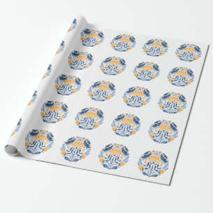 Papier Cadeau Art populaire scandinave ornement floral