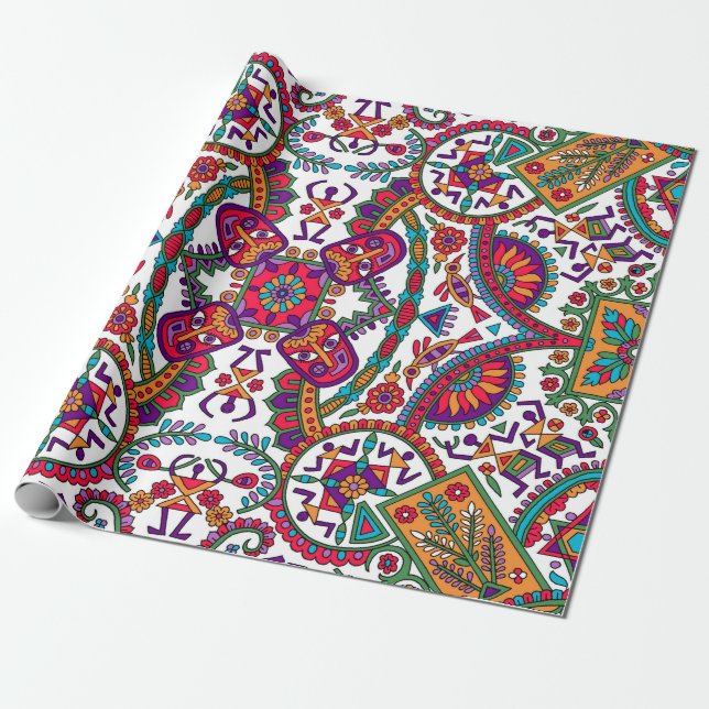 Papier Cadeau Art populaire traditionnel Designart, ethnique, ar (Déroulé)