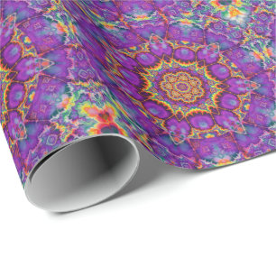 Papier Cadeau Art pourpre de kaléidoscope d'arc-en-ciel de fleur