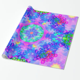 Papier Cadeau Art pourpre et vert de fractale de kaléidoscope