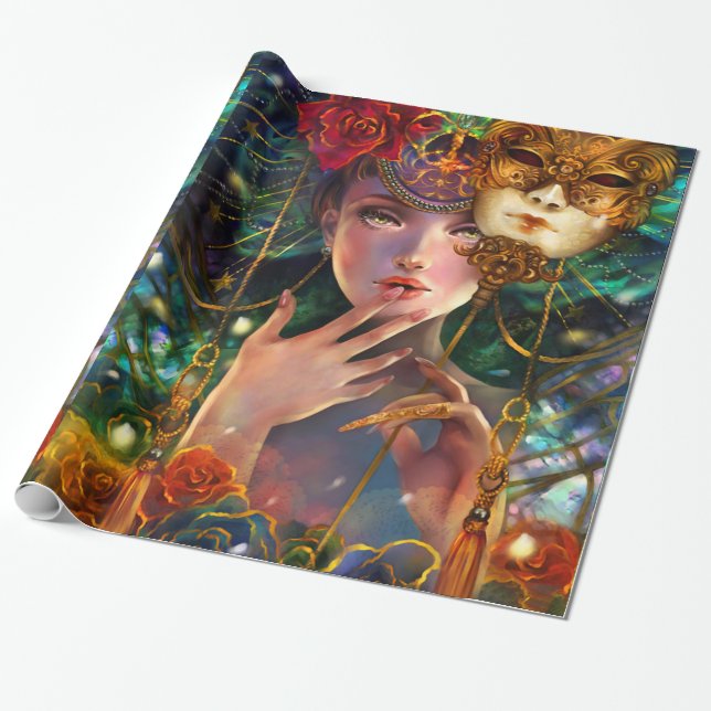Papier Cadeau Art surréaliste de fantaisie de fille de masque de (Déroulé)