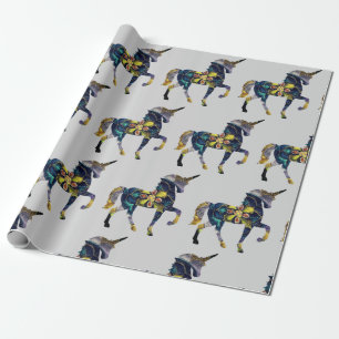 Papier Cadeau Art Unicorne Mandala noir