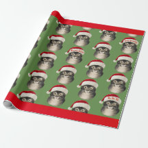 Art vintage de chat de casquette de Père Noël