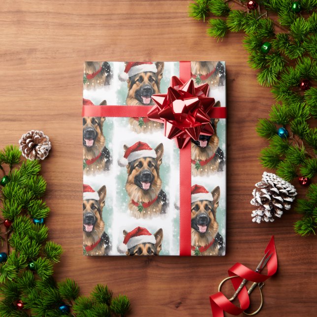 Papier Cadeau Artiste peint de Noël berger allemand (Cadeau de vacances)