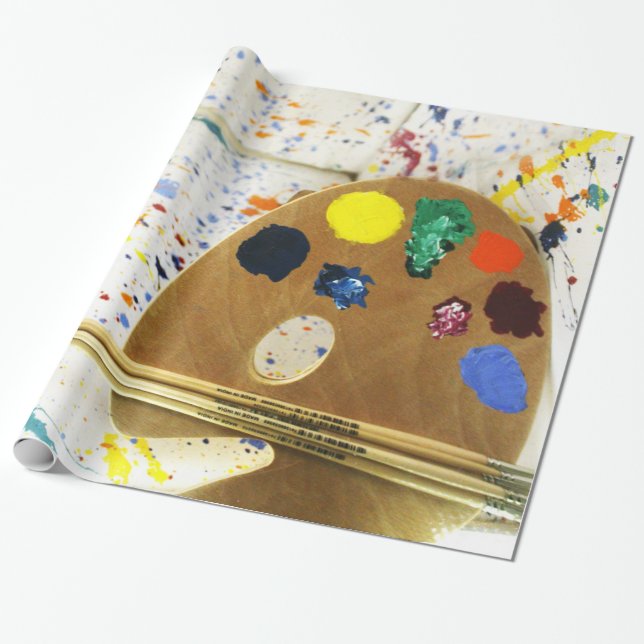 Papier Cadeau Artistes Peinture Splatter Et Palette (Déroulé)