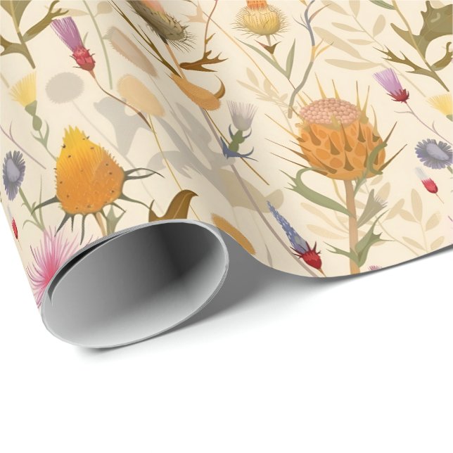 Papier Cadeau Arts et artisanat fleur sauvage et chardon écossai (Coin rond)