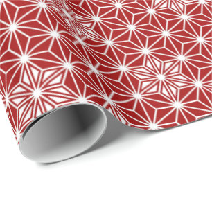 Papier Cadeau Asanoha japonais ou Motif étoile, rouge foncé