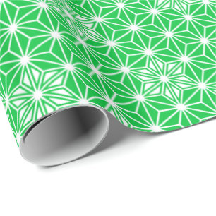 Papier Cadeau Asanoha japonais ou Motif étoile, vert jade