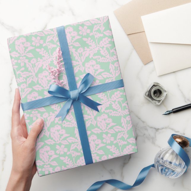 Papier Cadeau Asiatique Japonais Pastel Rose & Vert Floral (Cadeaux)