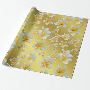 Papier Cadeau asiatique, jaune, blanc, fleur, brillant, or, flor