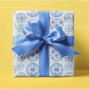 Papier Cadeau Assiettes Bleu Blanc Chinoiserie Toutes Occasions 