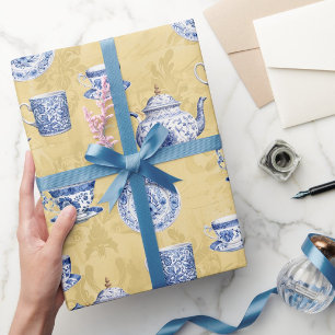 Papier Cadeau Assiettes bleues et blanches de chinoiserie vintag