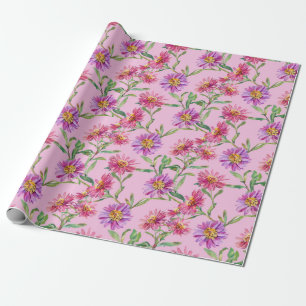 Papier Cadeau Aster Anniversaire Fleur de Septembre Aquarelle