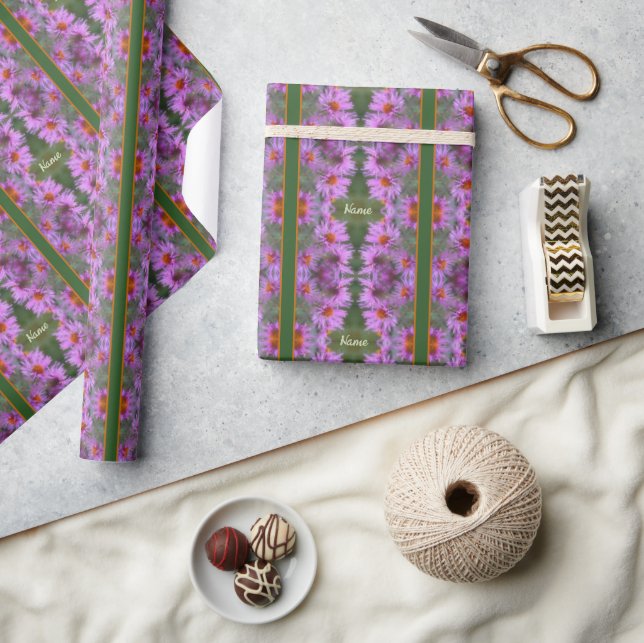 Papier Cadeau Asters rose sauvage Art personnalisé (Artisanat)
