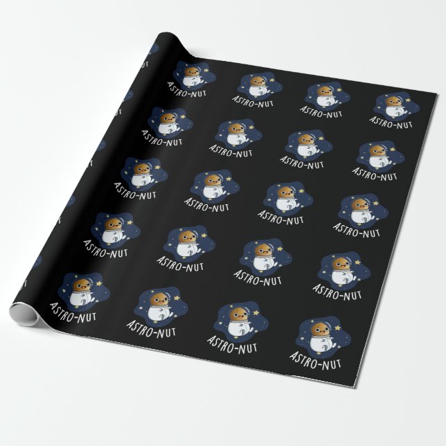 Papier Cadeau Astro-nut Funny Nut Astronaut Pun Dark BG (Déroulé)