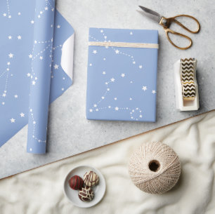 Papier Cadeau Astrologie Pastel Bleu Étoiles Constellation