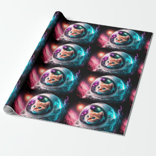 Papier Cadeau Astronaut de chat spatial drôle Kitty Galaxy Unive