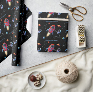 Papier Cadeau Astronaut de fusée spatiale La planète étoile Anni