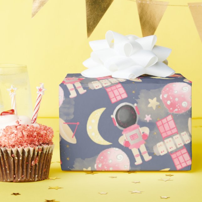 Papier Cadeau Astronaut Motif de fille spatiale (Fête d'anniversaire)