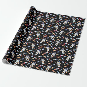 Papier Cadeau Astronaut Rocket : Espace Vintage Motif sans joint