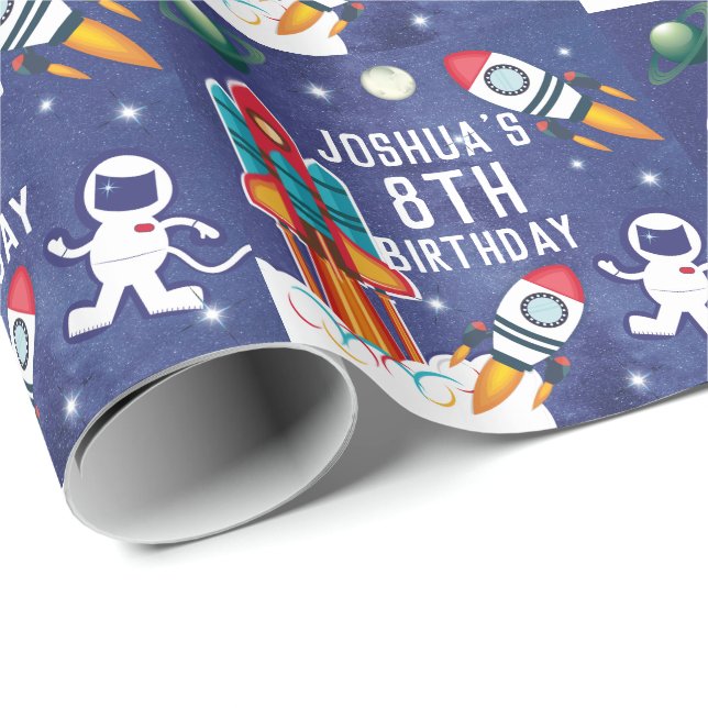 Papier Cadeau Astronaut Rocket Ship Cadeau d'anniversaire person (Coin rond)