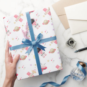 Papier Cadeau Astronaut rose Espace Anniversaire Enveloppement d