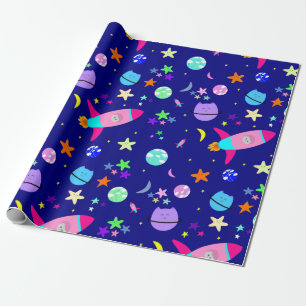 Papier Cadeau astronaute chat vaisseau spatial galaxie