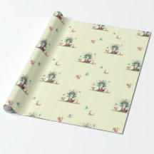 Papier cadeau au renard arbre aquarelle