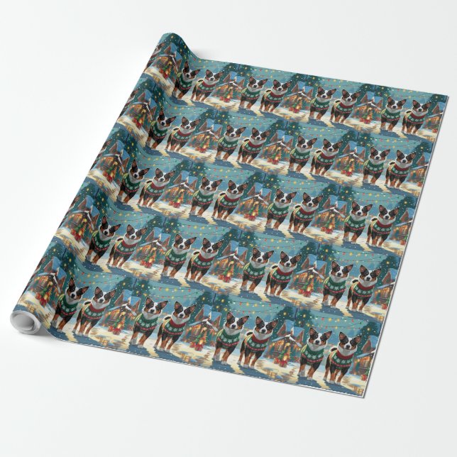 Papier Cadeau Australian Cattle Dogs Christmas Snow Holiday (Déroulé)