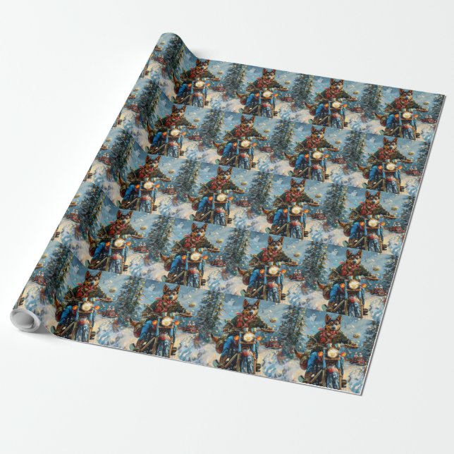 Papier Cadeau Australian Kelpie Chien équitation moto Noël (Déroulé)