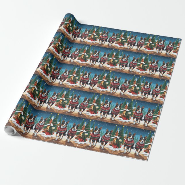 Papier Cadeau Australian Kelpie Dogs Christmas Snow Holiday (Déroulé)