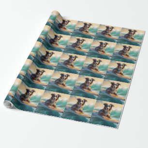 Papier Cadeau Australian Shepherd Beach Surfing Peinture
